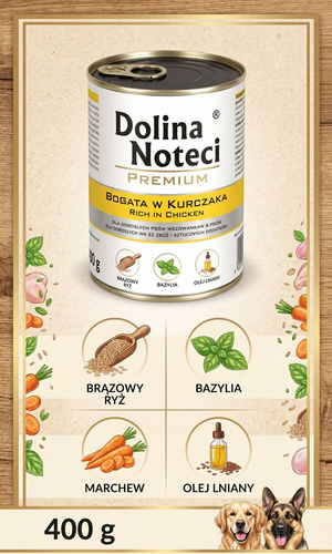 Dolina Noteci Premium Mokra Karma z Kurczakiem dla Dorosłych Psów Wszystkich Ras 400g
