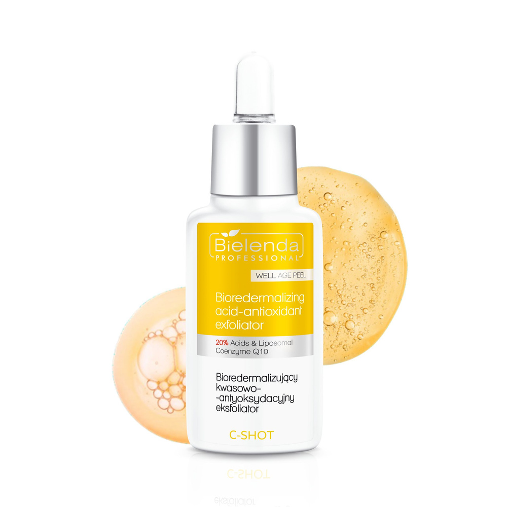 Bielenda Professional C-Shot Well Age Peel Bioredermalizing Acid-Antioxidant Exfoliator 20% Acids & Liposomal Coenzyme Q10 for Mature Skin 30ml