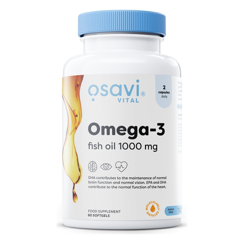 Osavi Omega-3 Olej Rybi Destylowany Molekularnie 1000mg Na Wsparcie Serca i Mózgu 60 Kapsułek