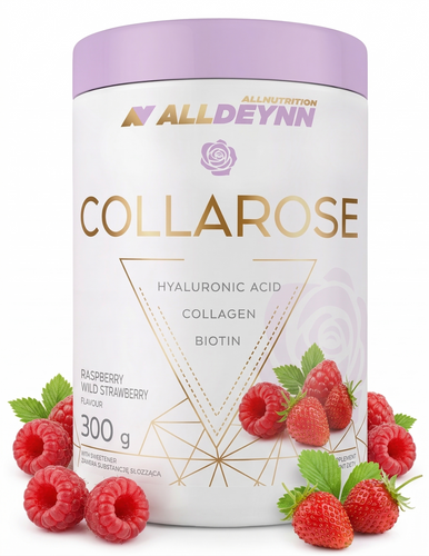 AllDeynn Collarose Kolagen Kwas Hialuronowy i Biotyna dla Zdrowej Skóry o Smaku Dzikiej Maliny i Truskawki 300g
