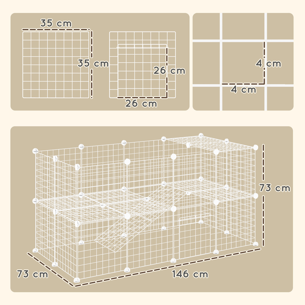 PawHut DIY 36 Panel Pet Playpen Metal Wire Fence for Chinchilla, Hedgehog, Bunny, Indoor, Outdoor Use, White