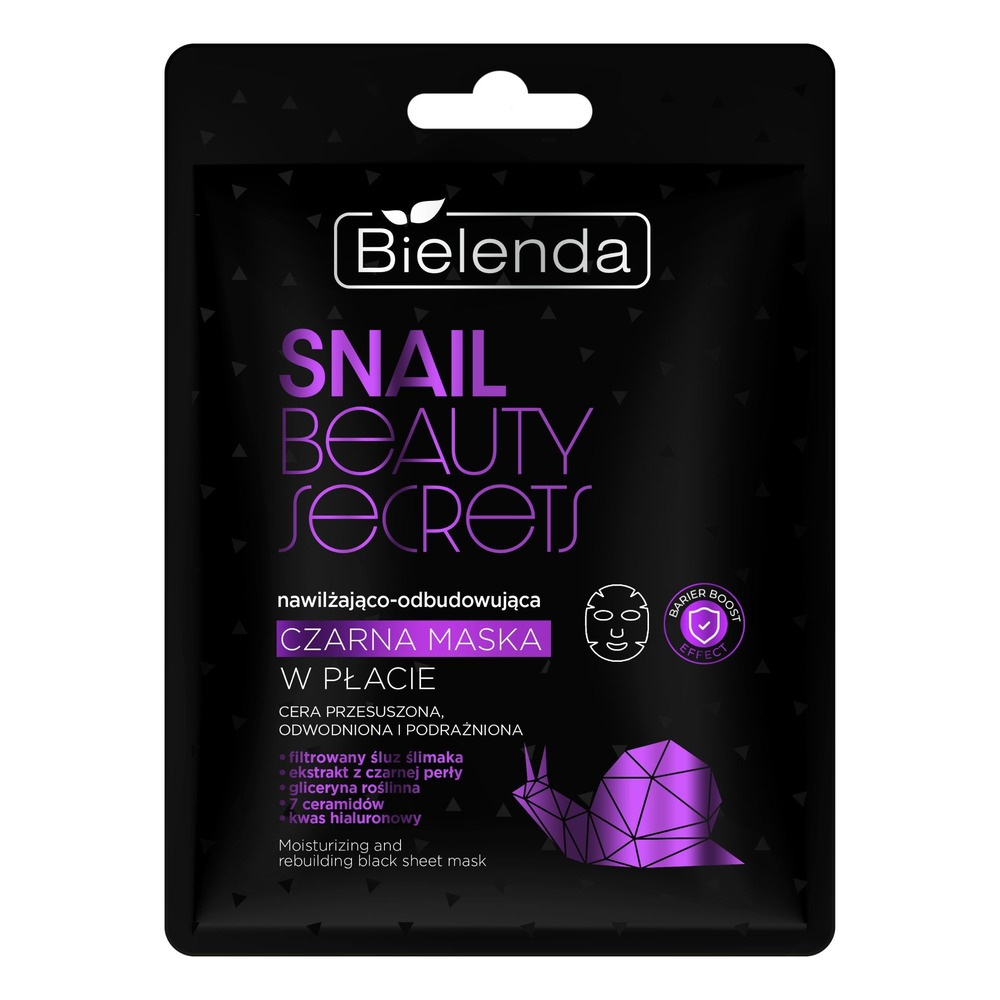 Bielenda Snail Beauty Secret Moisturizing - Regenerating Black Sheet Mask with Filtered Snail Slime for Dry Dehydrated and Irritated Skin 1 Piece
