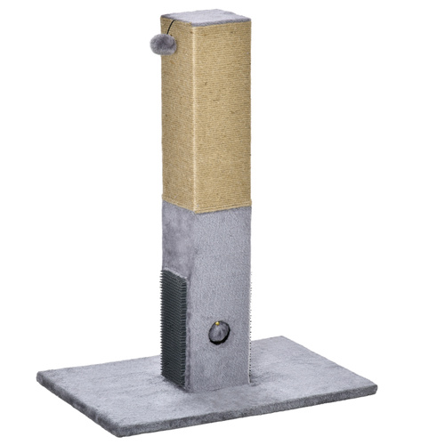 PawHut Cat Tree Scratching Post for Indoor Cats 79cm Jute Scratcher Climber w/ Carpet Base Dangling Toy – Grey
