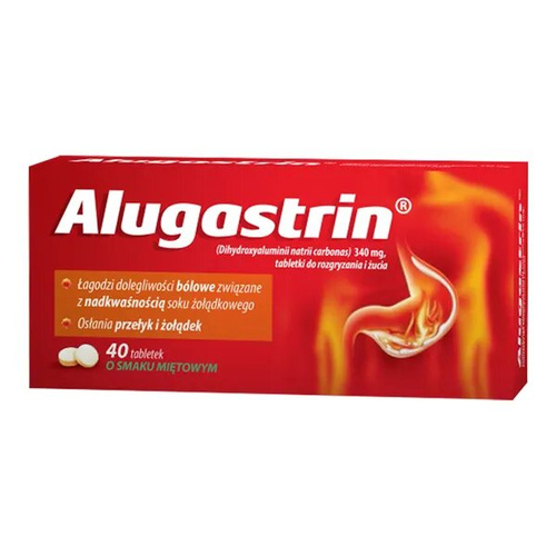 Alugastrin 340mg Osłania Przełyk i Żołądek 20 Tabletek