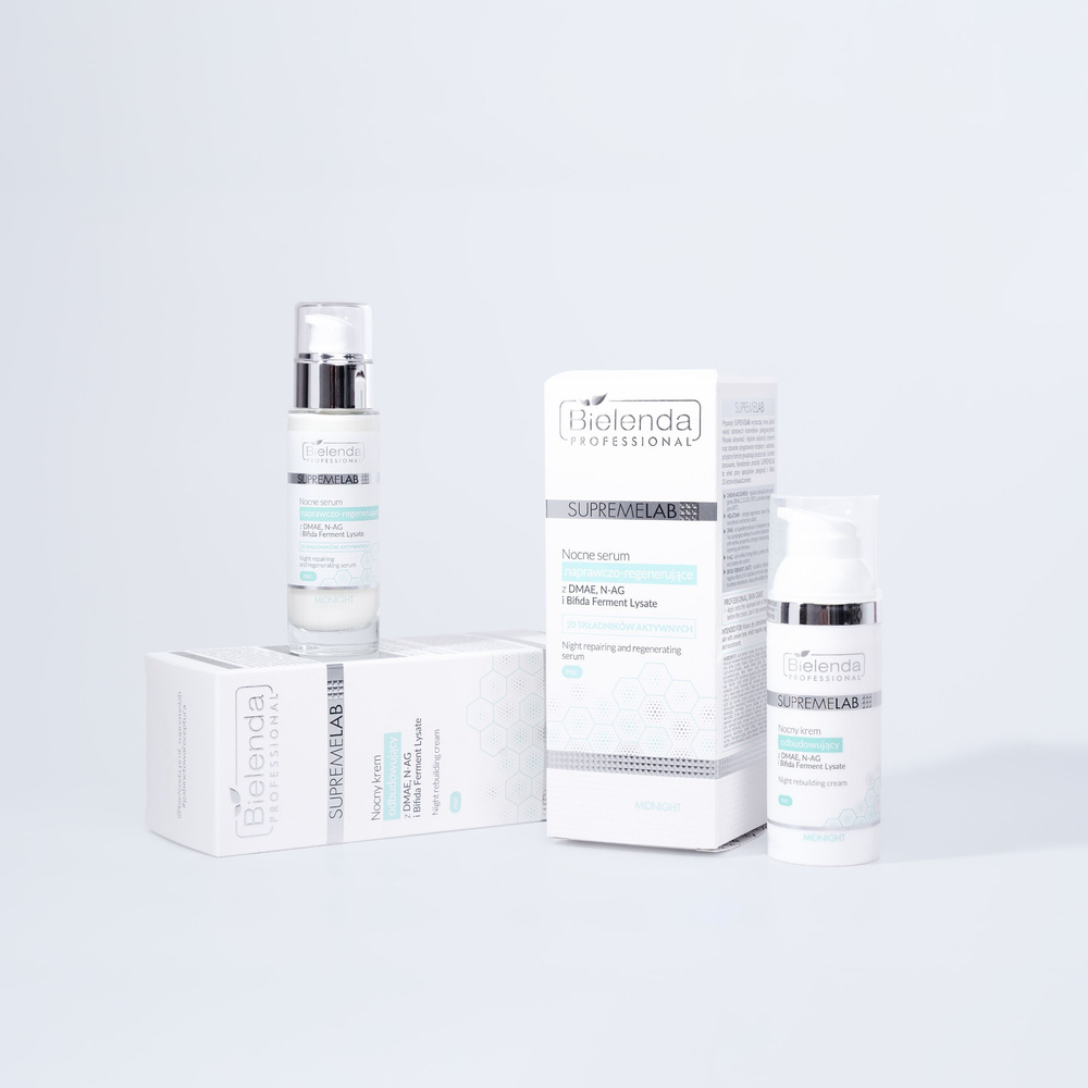 Bielenda Professional Supremelab Nocne Serum Naprawczo – Regenerujące z DMAE N-AG Bifida Ferment Lysate dla Skóry Dojrzałej Suchej i Odwodnionej 30ml