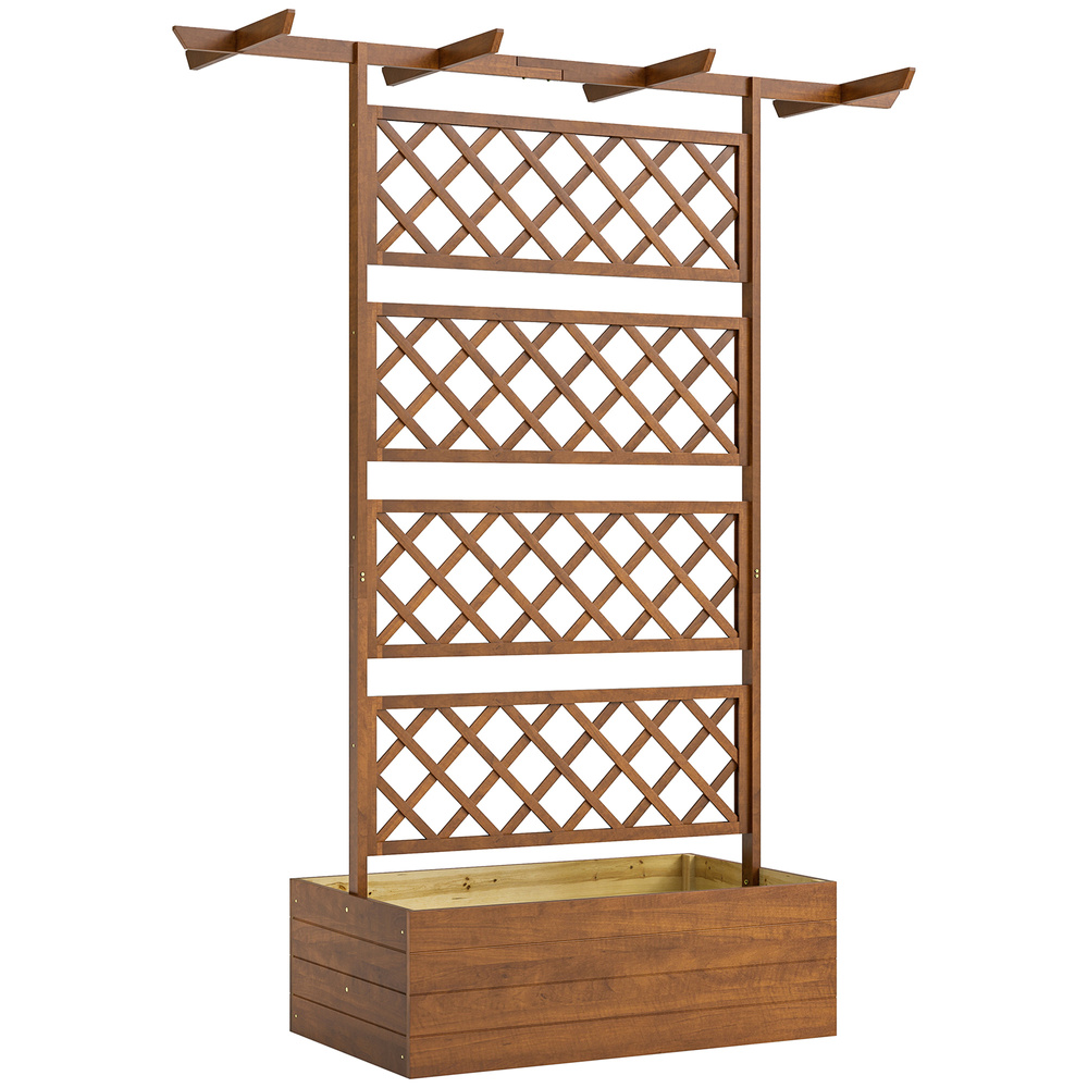 Outsunny Wooden Trellis Planter Box, Raised Garden Bed to Grow Vegetables, Herbs and Flowers, Orange