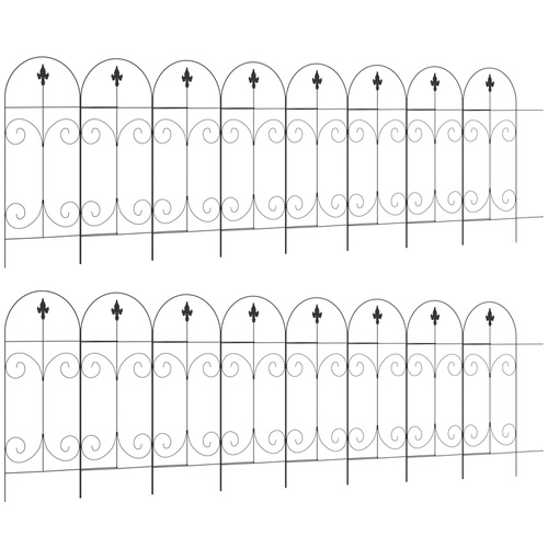Outsunny Decorative Garden Fencing, 16PCs 44in x 25ft Outdoor Picket Fence Panels, Rustproof Metal Wire Landscape Flower Bed Border Edging, Black