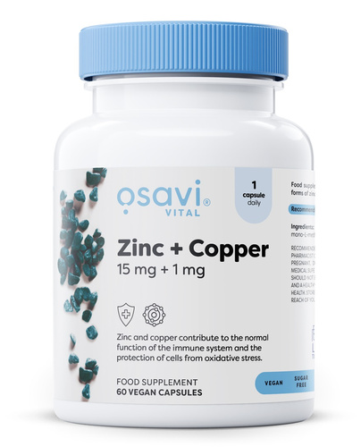 Osavi Cynk + Miedź 15mg + 1mg Suplement Diety na Odporność 60 Kapsułek Wegańskich