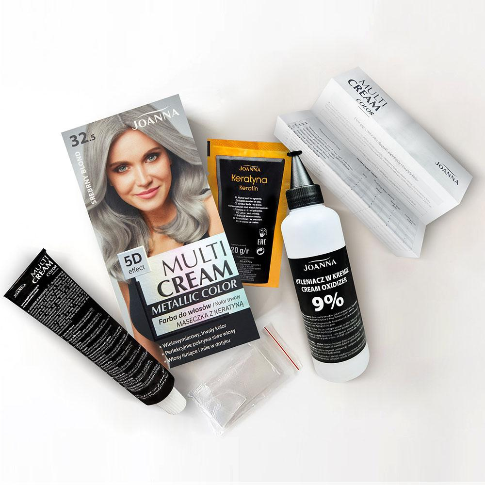 Joanna Multi Cream Color Hair Dye with 5D Effect with Long-Lasting Effect No. 32.5 Silver Blonde 1 Piece