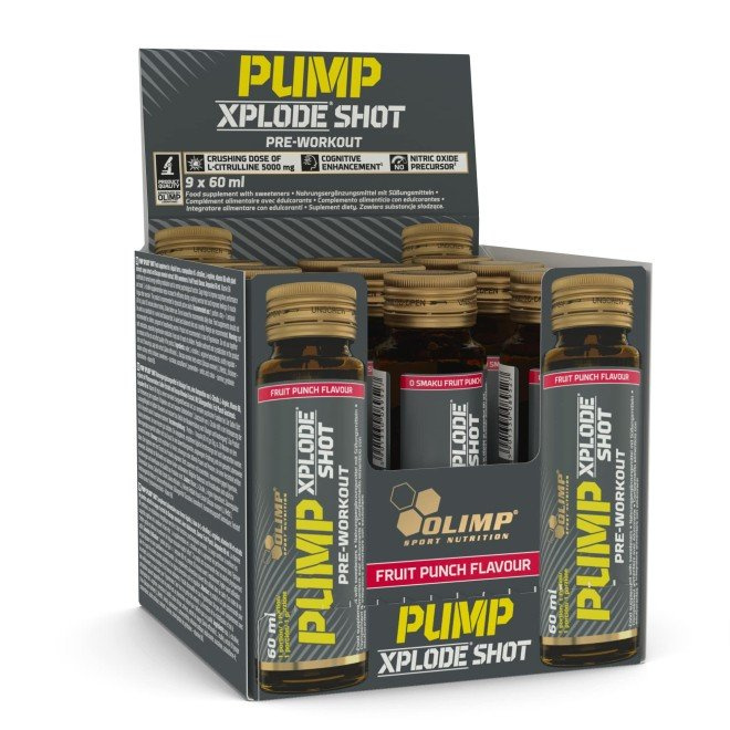 Olimp Nutrition Pump Xplode Shot Przedtreningówka bez Stymulantów na Pompę Mięśniową i Koncentrację 9 x 60 ml
