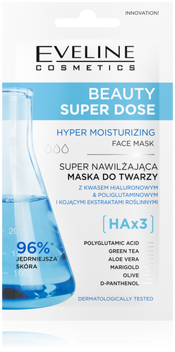 Eveline Beauty Super Dose Hyaluronic Acid Moisturizing Face Mask for Dry and Dehydrated Skin 8ml