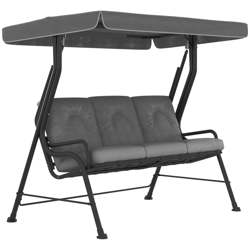 Outsunny 3-Seater Garden Swing Seat, Outdoor Swing Chair with Adjustable Waterproof Canopy, Light Grey