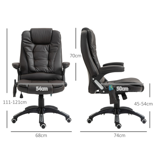 HOMCOM 6-Point Massage Office Chair with Seat Heated for Home Office, PU Leather High Back Executive Desk Chair with Adjustable Height and 360° Swivel for Work Study, Brown