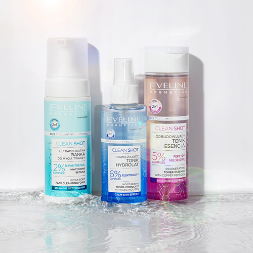 Eveline Face Therapy Professional Clean Shot Nawilżający Tonik-Hydrolat 6% Kompleks Elektrolitów dla Każdego Rodzaju Skóry 150ml