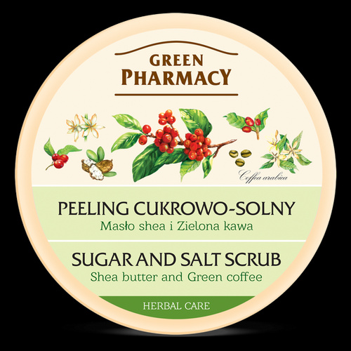 GREEN PHARMACY sugar and salt peeling, Shea butter and green coffee 300ml