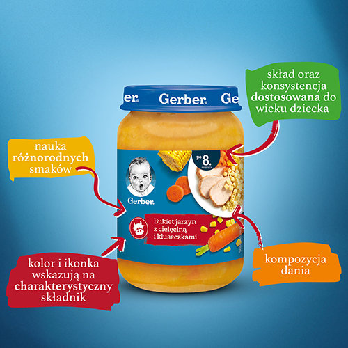 Gerber Danie Bukiet Jarzyn z Cielęciną i Kluseczkami dla Niemowląt po 8 Miesiącu 190g