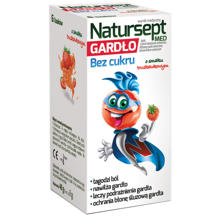 Aflofarm Natursept MED Throat Sugar-Free Strawberry Lollipops 6 Pieces