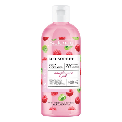 BIELENDA ECO SORBET MALINA, nawilżająco-kojąca woda micelarna, 500ml