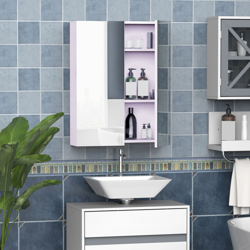 HOMCOM Bathroom Mirror Cabinet, 3-Tier Wall Mount Bathroom Storage Cabinet with Soft-Close Hinges and Adjustable Shelf, Double Door Cupboard, 60 x 15 x 75 cm, White