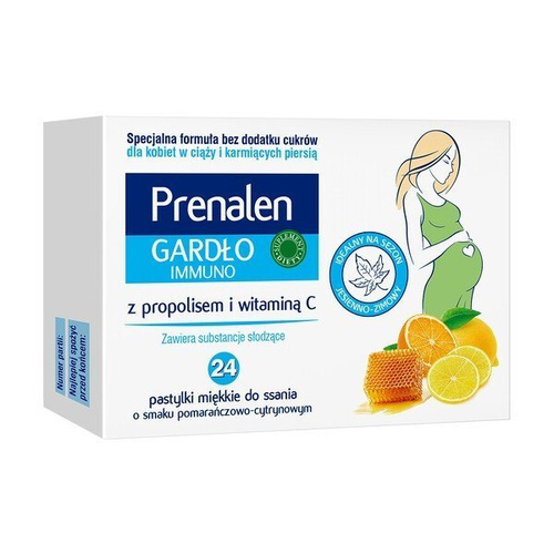 Prenalen Gardło Immuno, pastylki miękkie do ssania o smaku pomarańczowo - cytrynowym 24szt