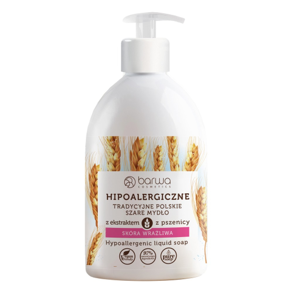 Barwa Hypoallergenic Traditional Polish Gray Liquid Soap with Wheat Extract for Sensitive Skin 500ml