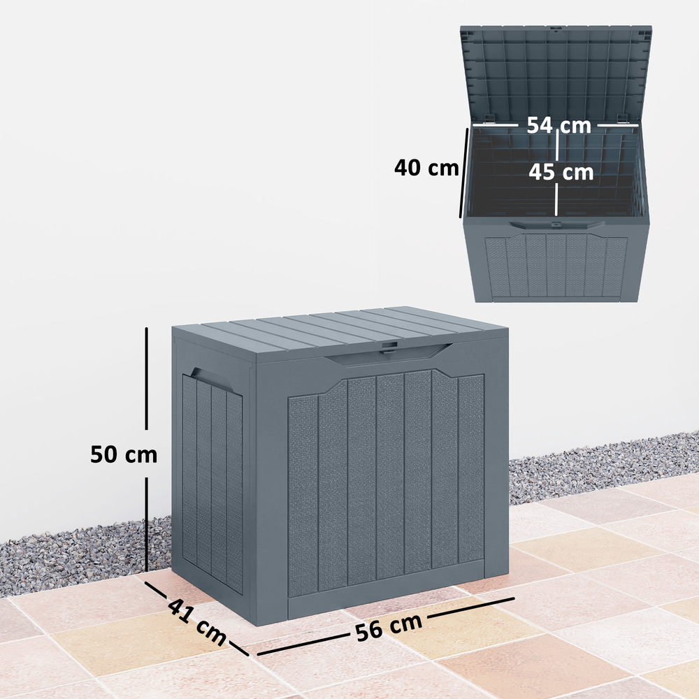 Outsunny 93L Plastic Garden Storage Box, Outdoor Storage Box with Handles, Waterproof Outdoor Storage Container, Light Grey