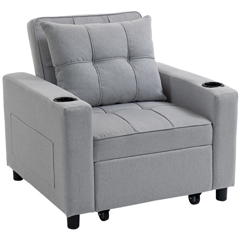 HOMCOM 3-in-1 Single Sofa Bed, Convertible Sleeper Chair Bed - Light Grey