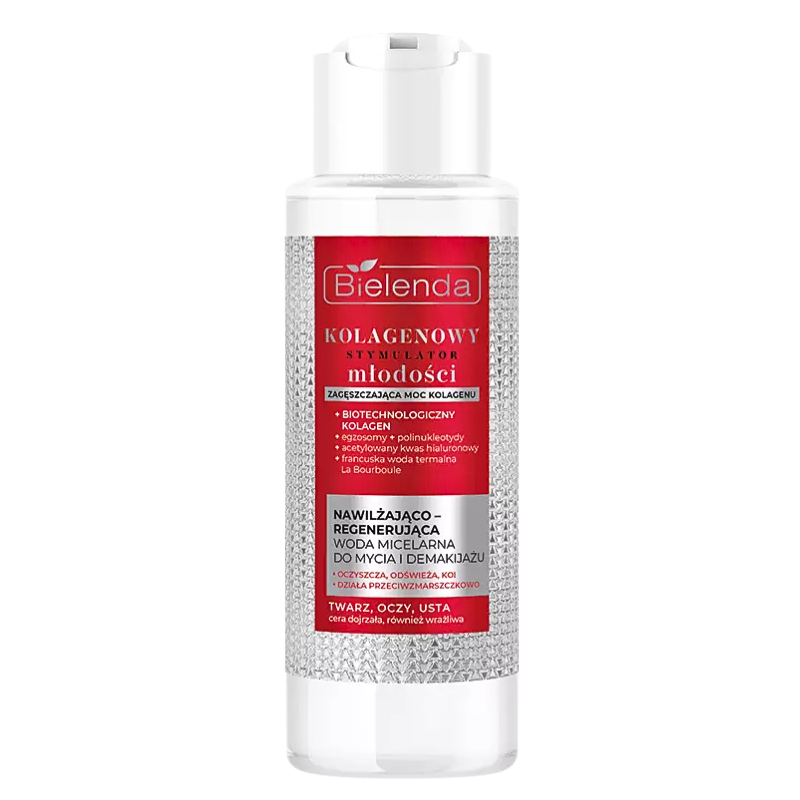 Bielenda Collagen Youth Stimulator Moisturizing - Regenerating Micellar Water for Washing and Make-up Removal Face Eyes Lips for Mature and Sensitive Skin 400ml