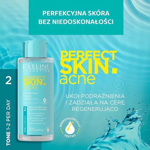 Eveline Perfect Skin Acne Seboregulujący Tonik Zwężający Pory dla Skóry Problematycznej 200ml