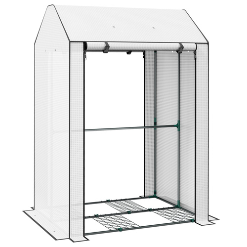 Outsunny Mini Greenhouse with 4 Wire Shelves, Portable Tomato Greenhouse, Upgraded Garden Grow House for Plants with Roll Up Door and Vents, 100 x 80 x 150cm, White