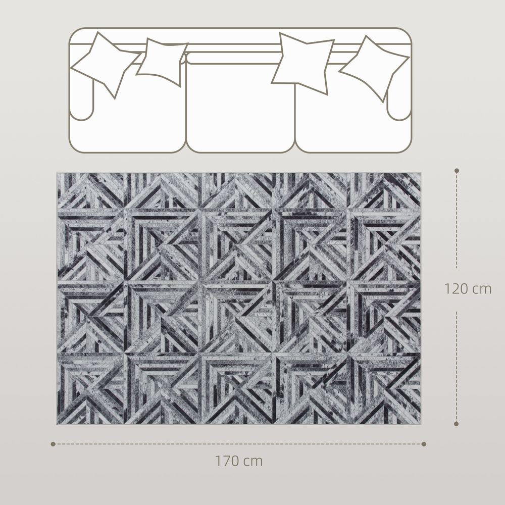 HOMCOM Modern Area Rug, Triangle Pattern Non-Slip Washable Rug, Chenille Floor Carpet for Living Room, Bedroom, Dining Room, Home Office, 170 x 120 cm, Black