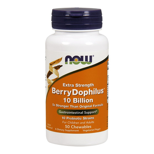 NOW Foods BerryDophilus Extra Strength 10 Billion Chewable Probiotic for Children and Adults 50 Chewables