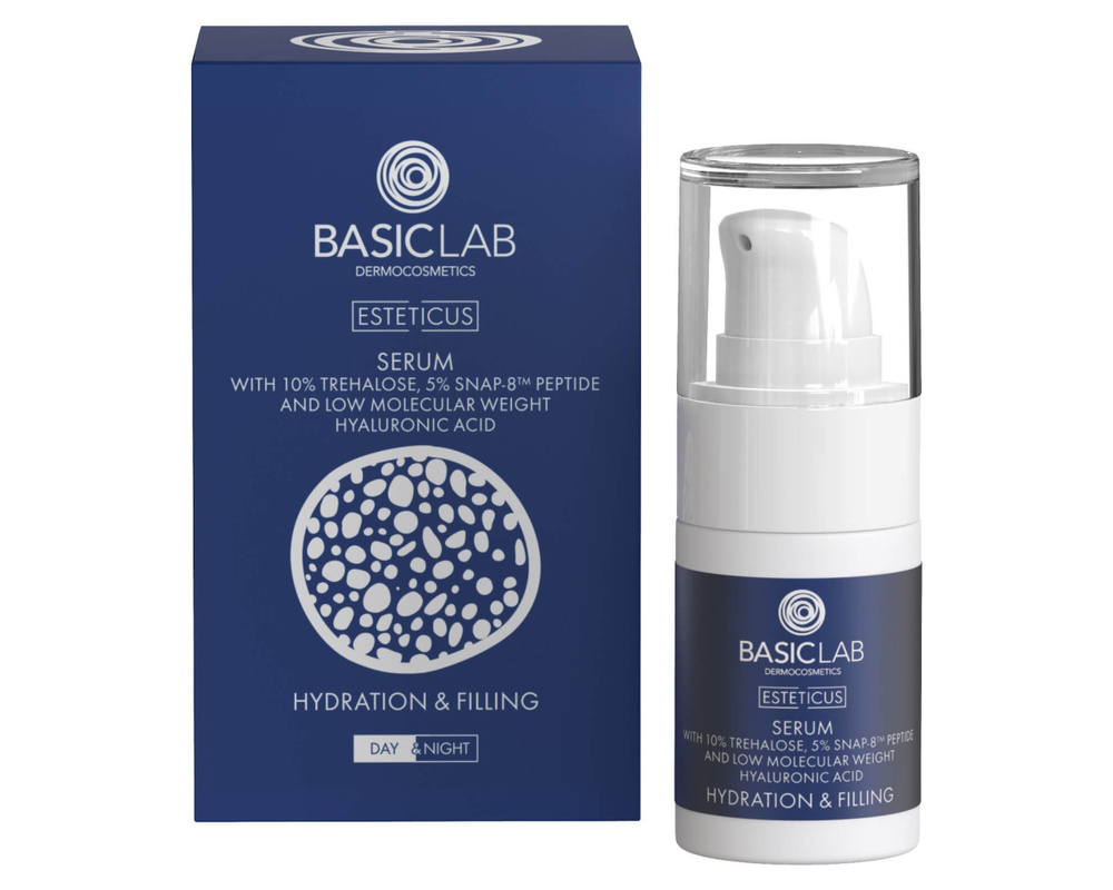 BasicLab Serum z Trehalozą 10% i 5% Peptydem Nawilżenie i Wypełnienie na Dzień i na Noc 15ml
