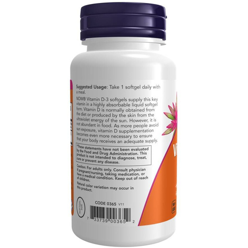 Now Foods Vitamin D-3 1000 IU Brain & Muscle Immunity Support 180 Softgels