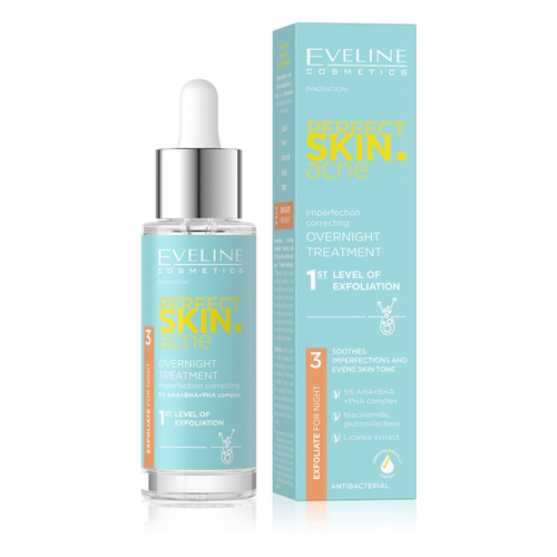 Eveline Perfect Skin Acne Kuracja na Noc Korygująca Niedoskonałości 1 Stopień Złuszczania 5% Acid Complex 30ml