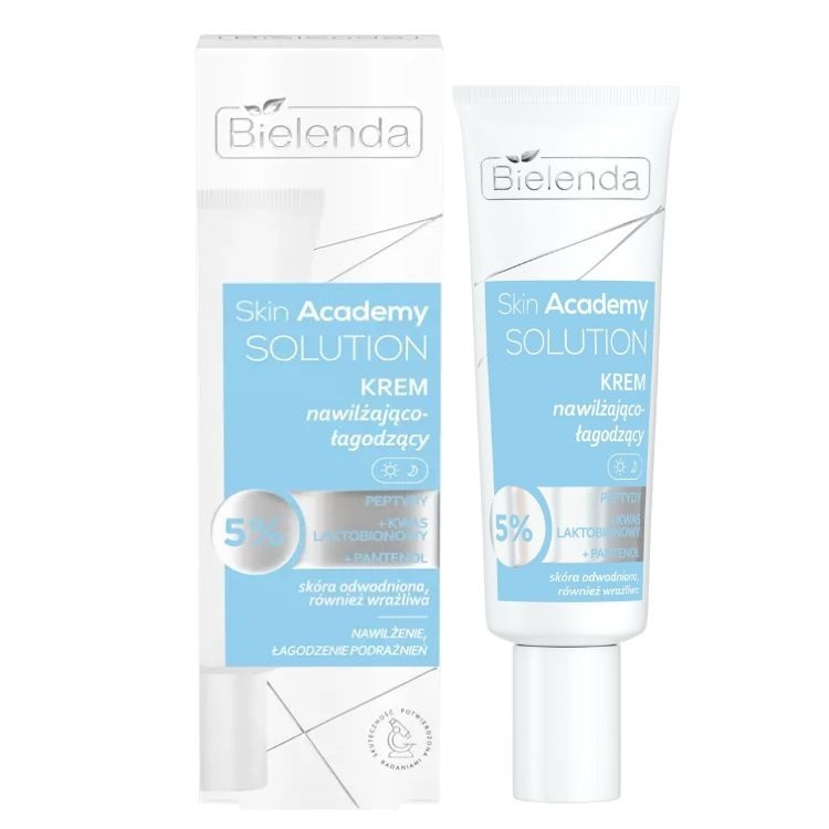 Bielenda Skin Academy Solution Moisturizing - Soothing Cream 5% Peptides with Lactobionic Acid and Panthenol for Dehydrated and Sensitive Skin for Day and Night 50ml