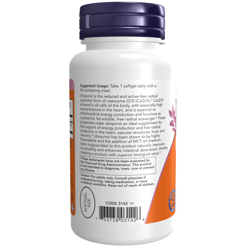 Now Foods Ubiquinol 100mg Coenzyme Q10 Energizes & Supports Heart 60 Capsules