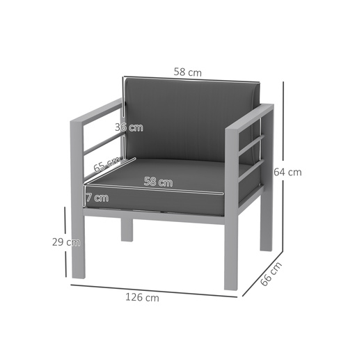 Outsunny Garden Sofa Set of 2, All-Weather Garden Sofa Set with Removable Cushions, Metal Frame Outdoor Furniture for Balcony, Charcoal Grey