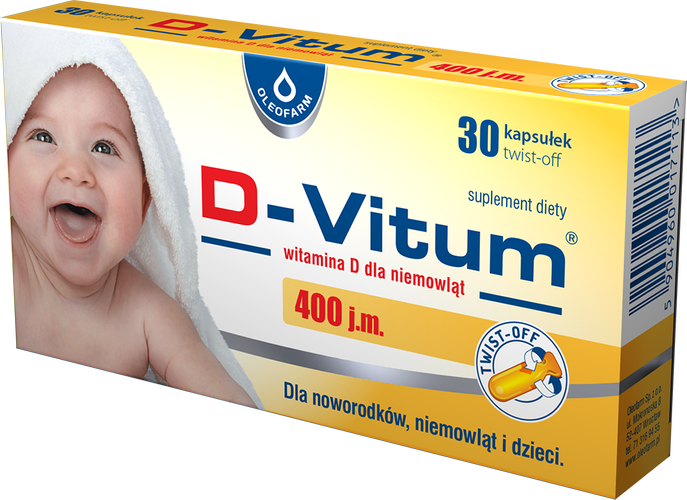 Oleofarm D-Vitum Witamina D dla Niemowląt 400 j.m. 30 Kapsułek Twist-Off