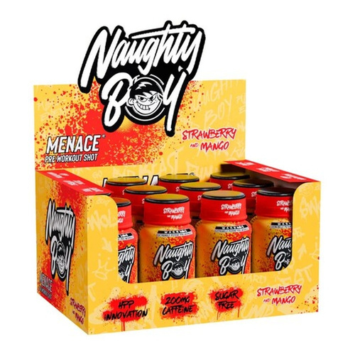 Naughty Boy Menace Shot Przedtreningowy Truskawka i Mango 12 x 60 ml