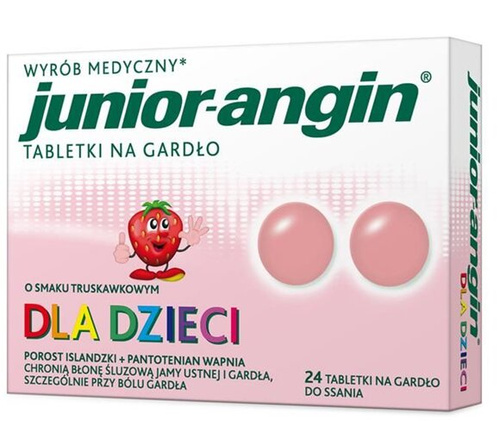 Junior-Angin Tabletki na Gardło dla Dzieci o Smaku Truskawkowym 24 Sztuki