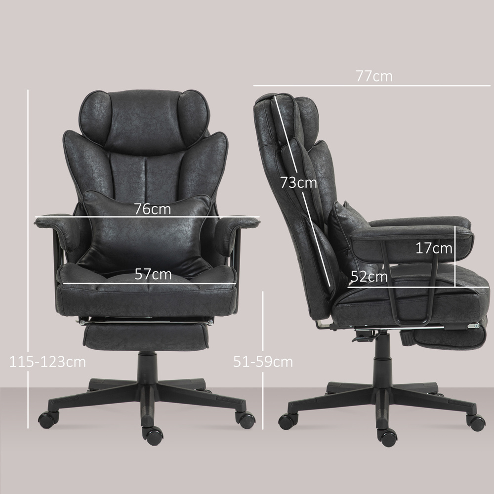 HOMCOM Office Chair with 6 Point Massage and Heat, Ergonomic Desk Chair with Foot Rest, Lumbar Support, Reclining Function and Wide Seat, Height-Adjustable High Back Swivel Rolling for Home, Black