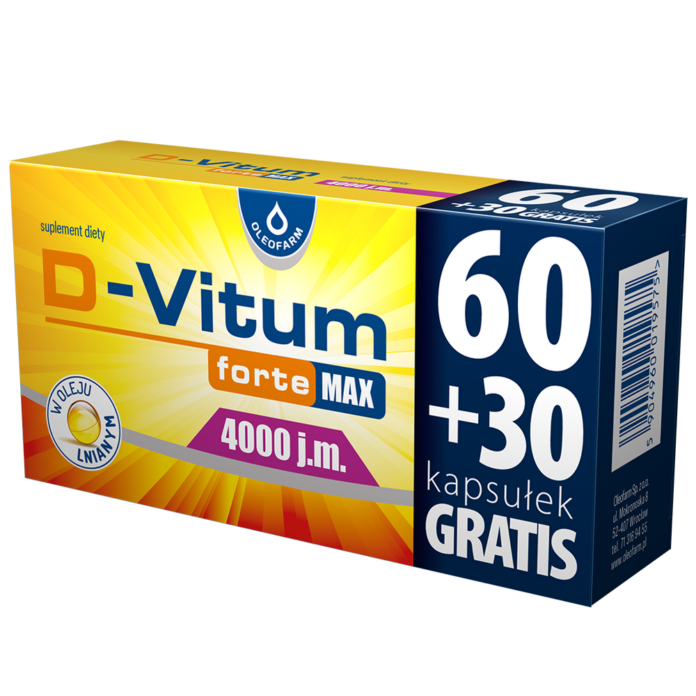 Oleofarm D-Vitum Forte Max 4000 IU for Healthy Bones and Teeth 90 Capsules