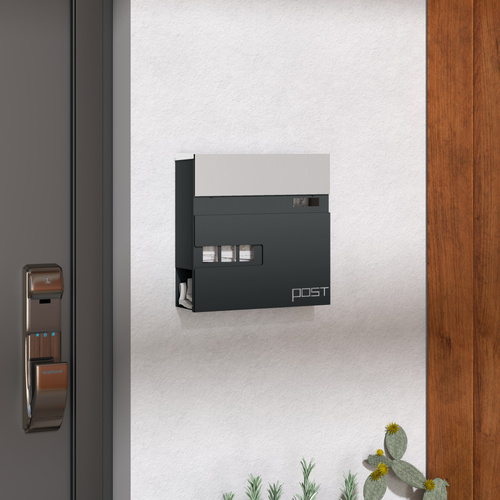 HOMCOM Locking Galvanised Steel Letterbox - Charcoal Grey/Black