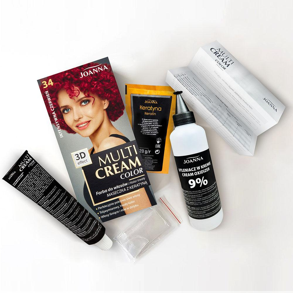 Joanna Multi Cream Color Farba do Włosów z Efektem 3D z Długotrwałym Efektem Nr 34 Intensywna Czerwień 1 Sztuka