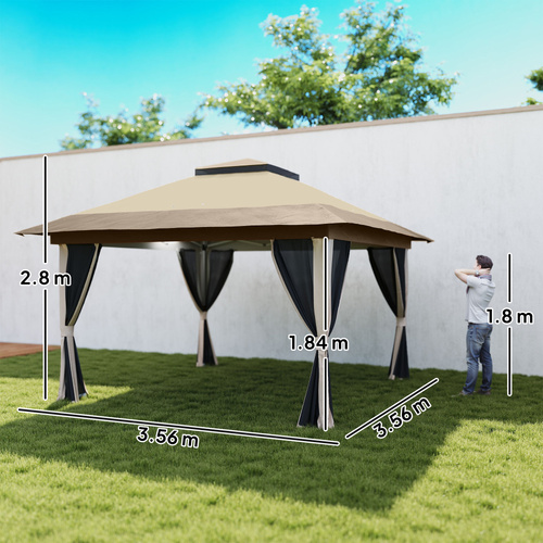 Outsunny 3.6 x 3.6m Pop-Up Gazebo, with Accessories - Beige