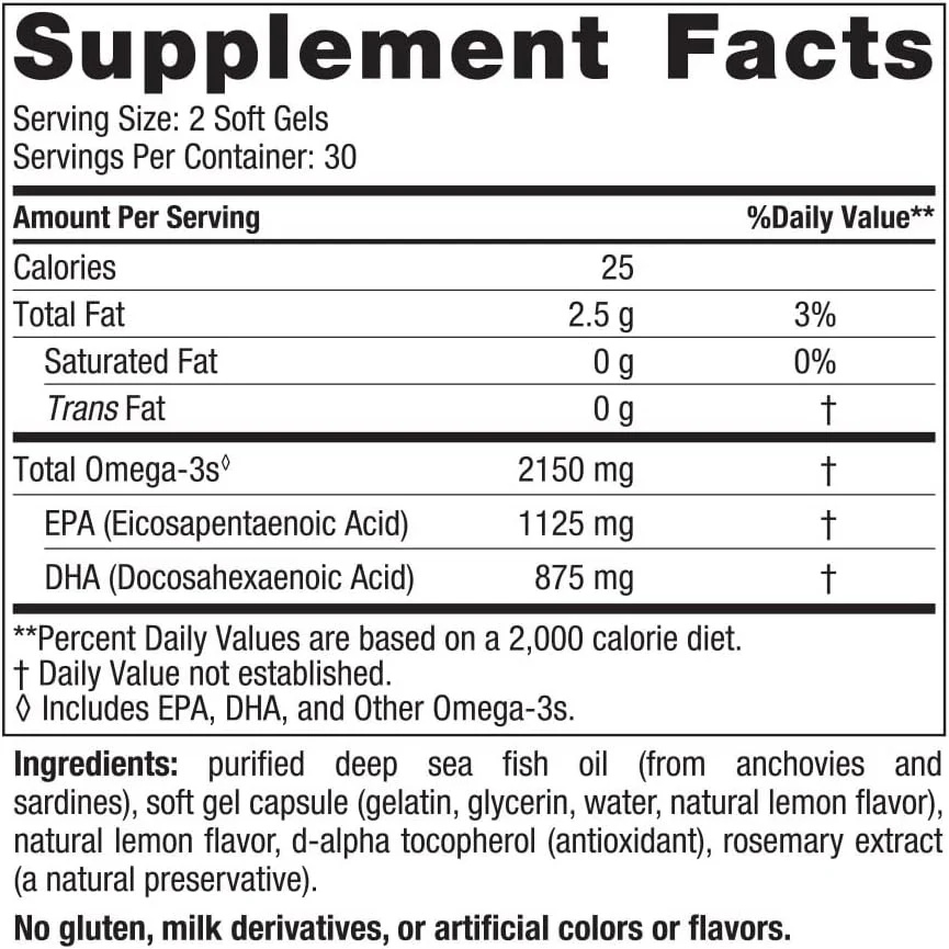 Nordic Naturals Ultimate Omega 2X 2150mg Body Health Support Brain and Heart Function Lemon 60 Softgels