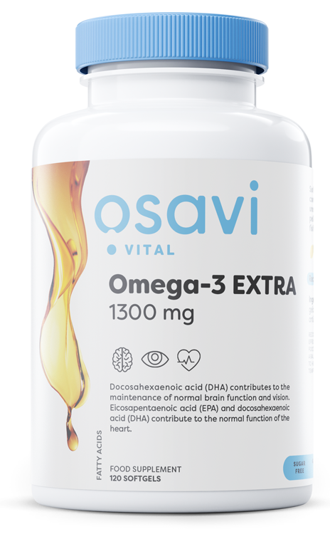 Osavi Omega-3 Extra 1300 mg Molecularly Distilled Fish Oil with Lemon Flavour For Heart and Brain Health 120 Softgels