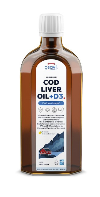 Osavi Norweski Tran z Wątroby Dorsza + D3 1000mg Omega 3 (Cytrynowy) 250ml