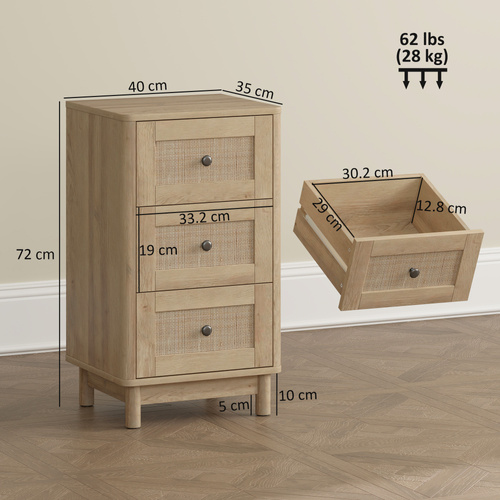 HOMCOM 40 cm Drawer Chest of Drawers with 3 Drawer - Oak